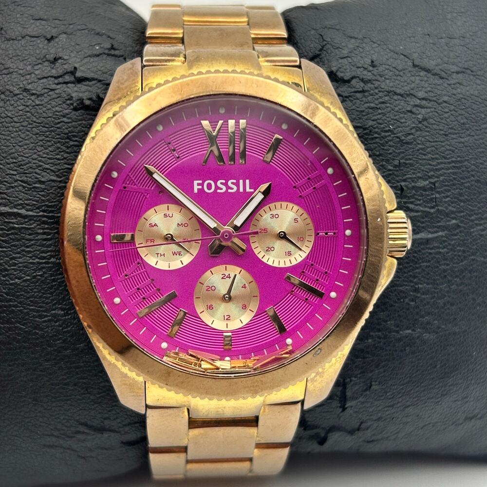 Fossil Cecile Rose-gold Multifunction Watch Vibrant Fuchsia Pink Dial Working